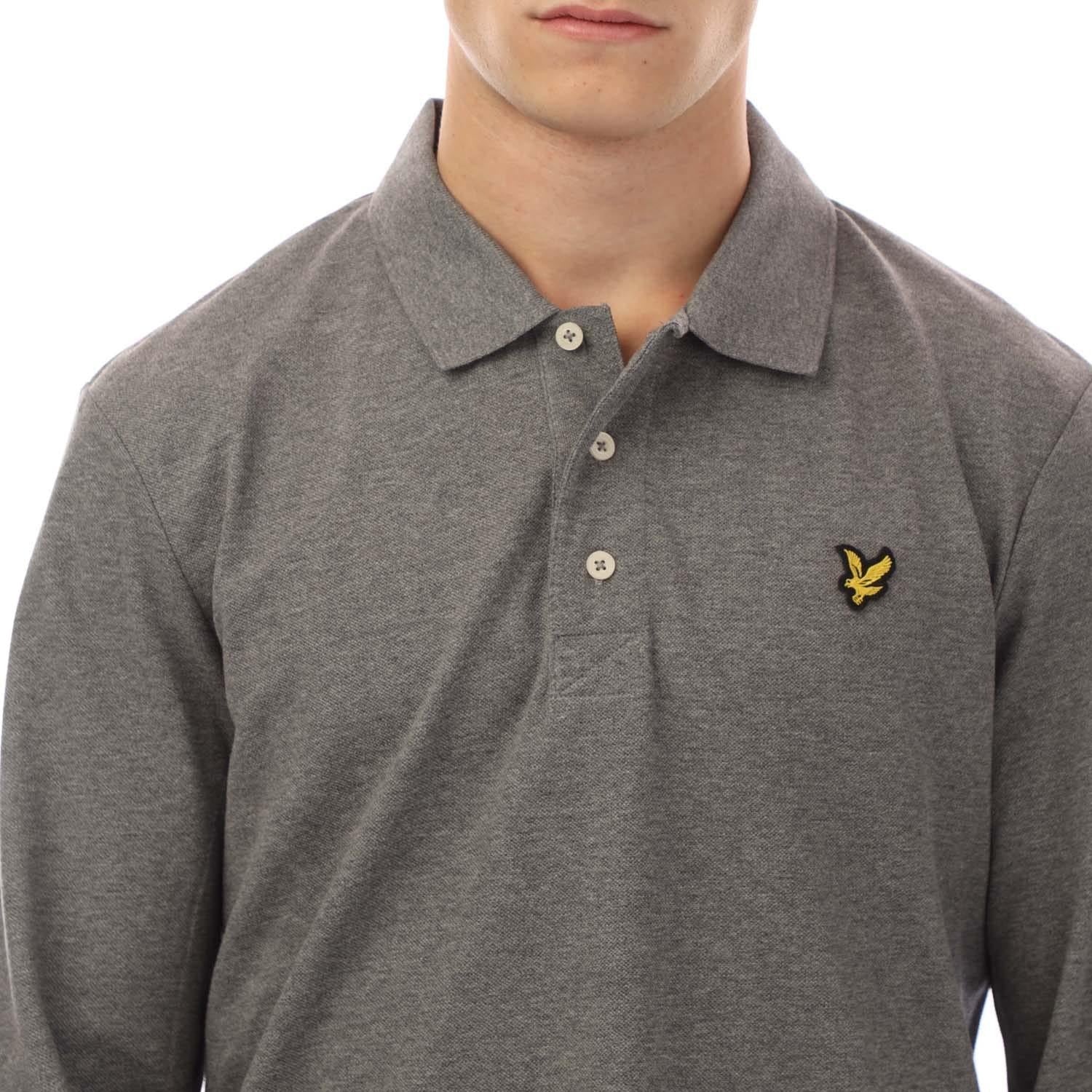 Grey - Side - Lyle & Scott Mens Long-Sleeved Polo Shirt