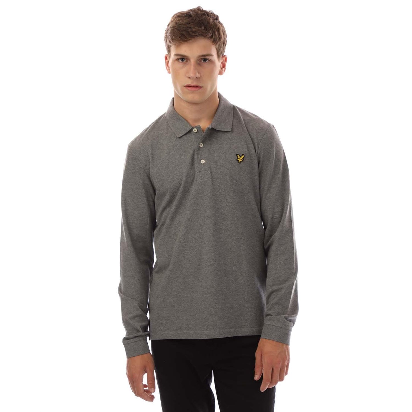 Grey - Front - Lyle & Scott Mens Long-Sleeved Polo Shirt