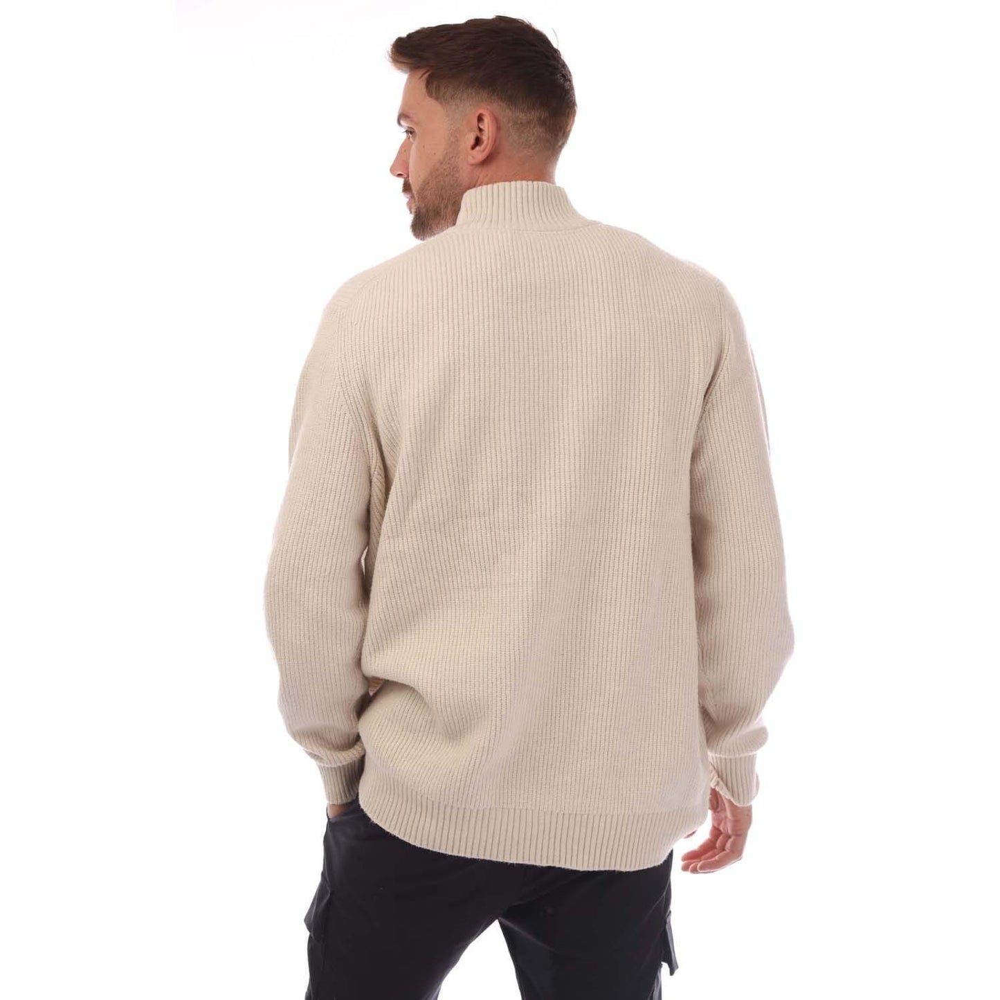 Beige - Back - Lyle & Scott Mens Shaker Stitched Quarter Zip Sweater Top