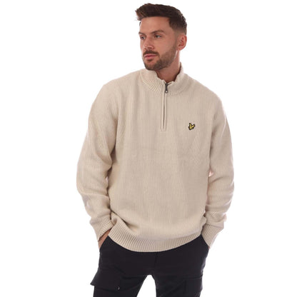 Beige - Front - Lyle & Scott Mens Shaker Stitched Quarter Zip Sweater Top
