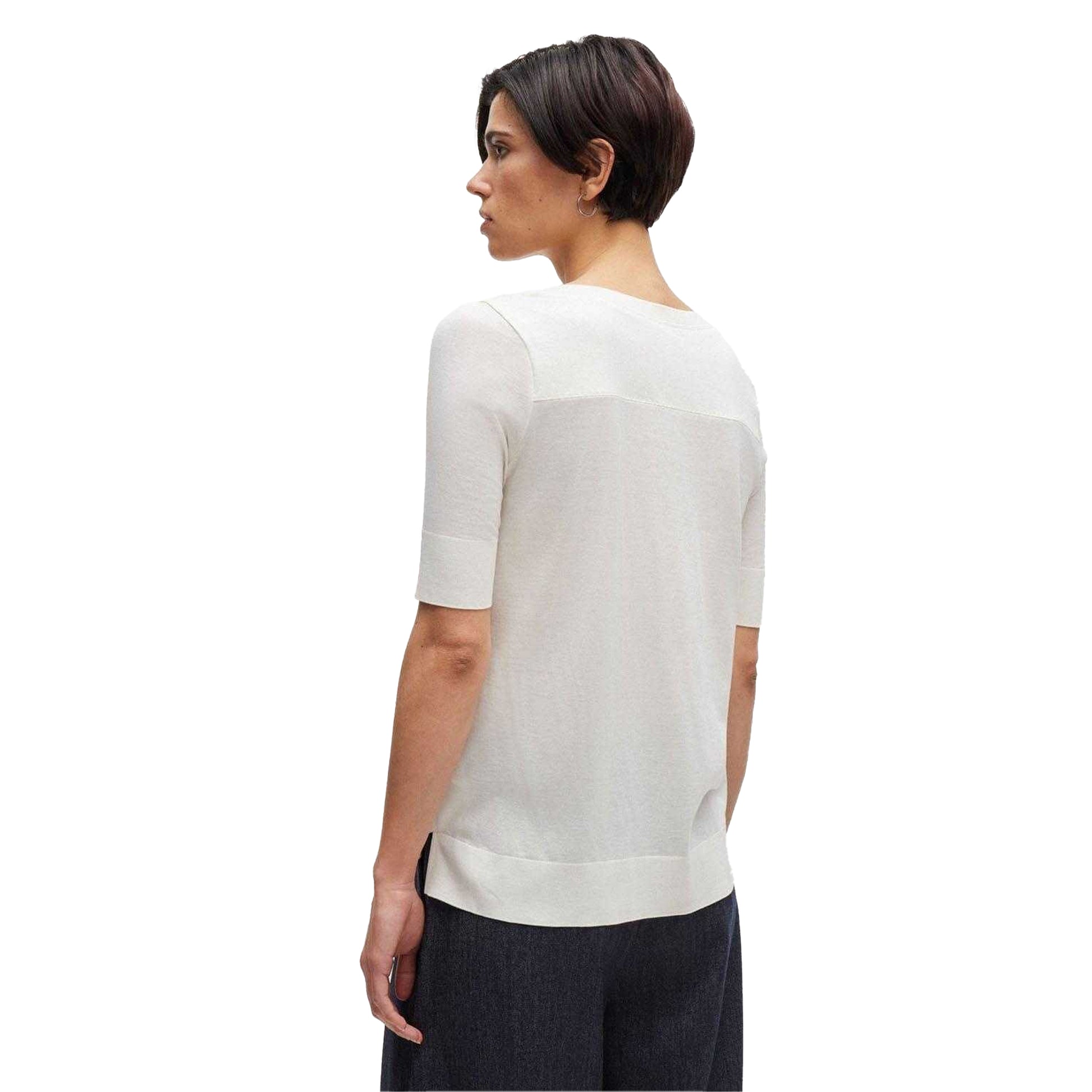 White - Back - Boss Womens-Ladies Eleanza Silk Short-Sleeved Top