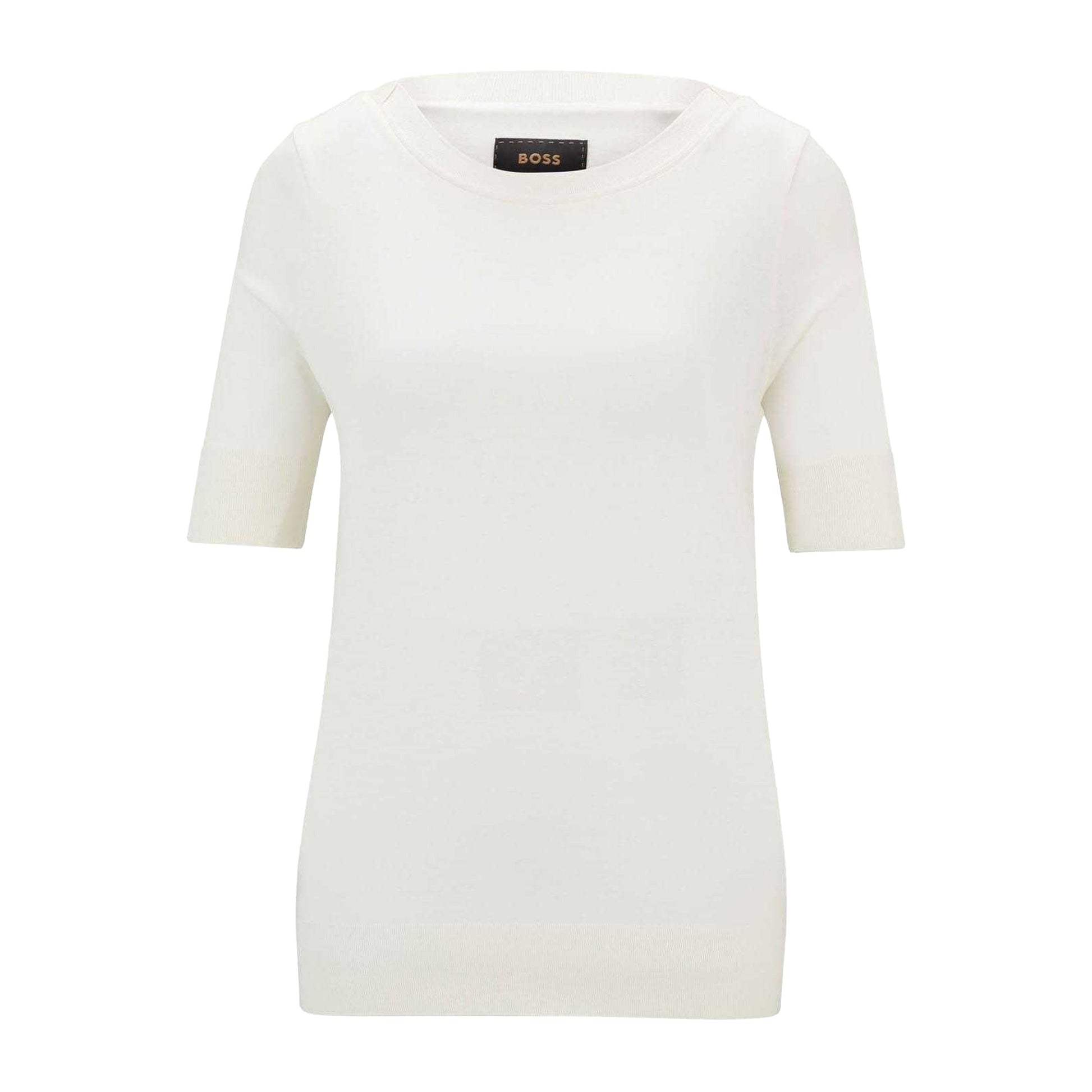 White - Front - Boss Womens-Ladies Eleanza Silk Short-Sleeved Top