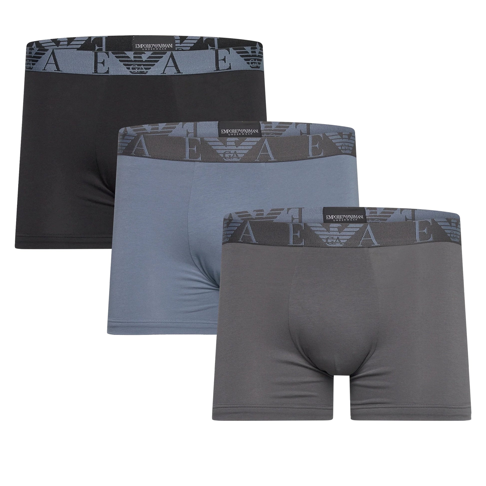 Blue-Grey-Black - Front - Emporio Armani Mens Boxer Shorts (Pack of 3)
