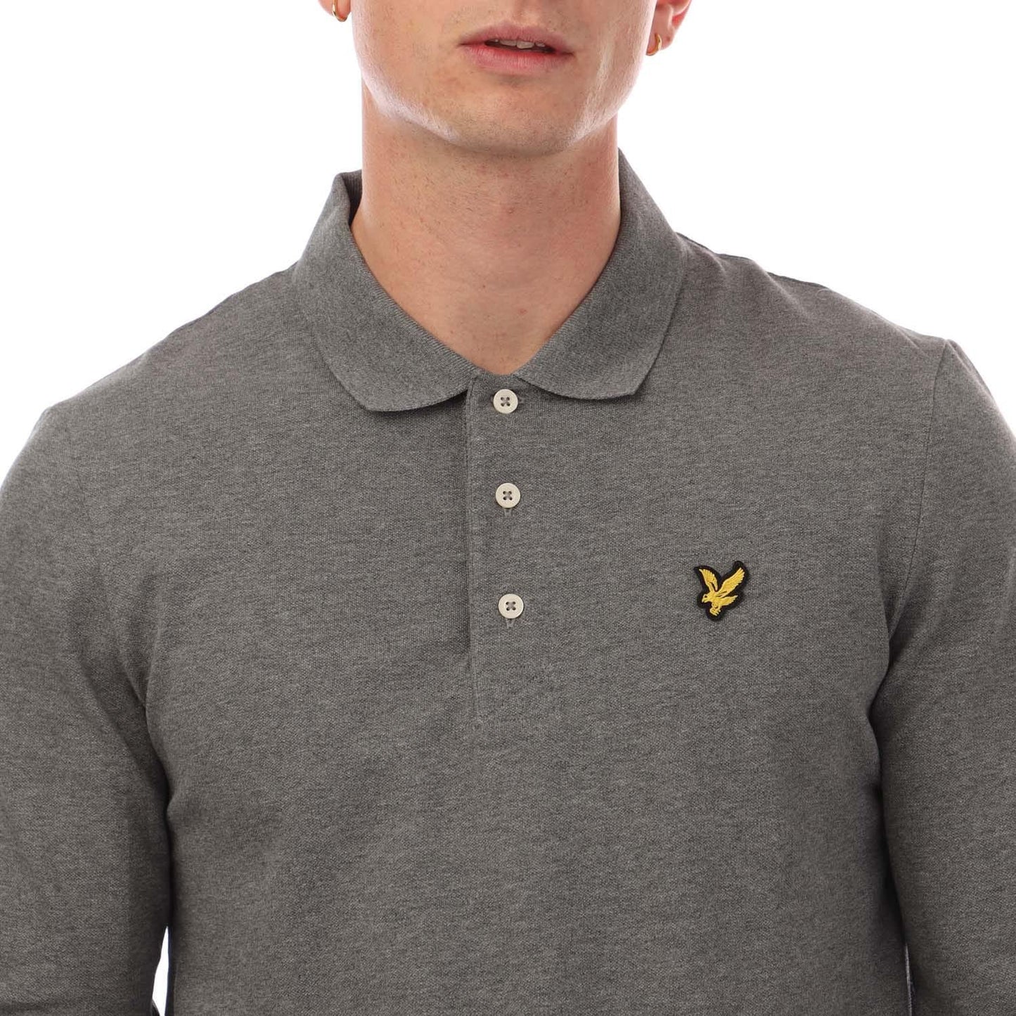 Grey - Side - Lyle & Scott Mens Long-Sleeved Polo Shirt