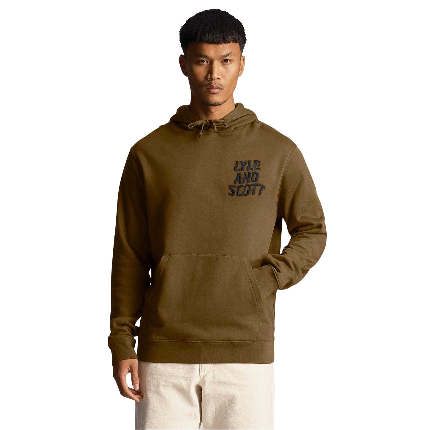 Olive - Side - Lyle & Scott Mens Ripple Logo Hoodie