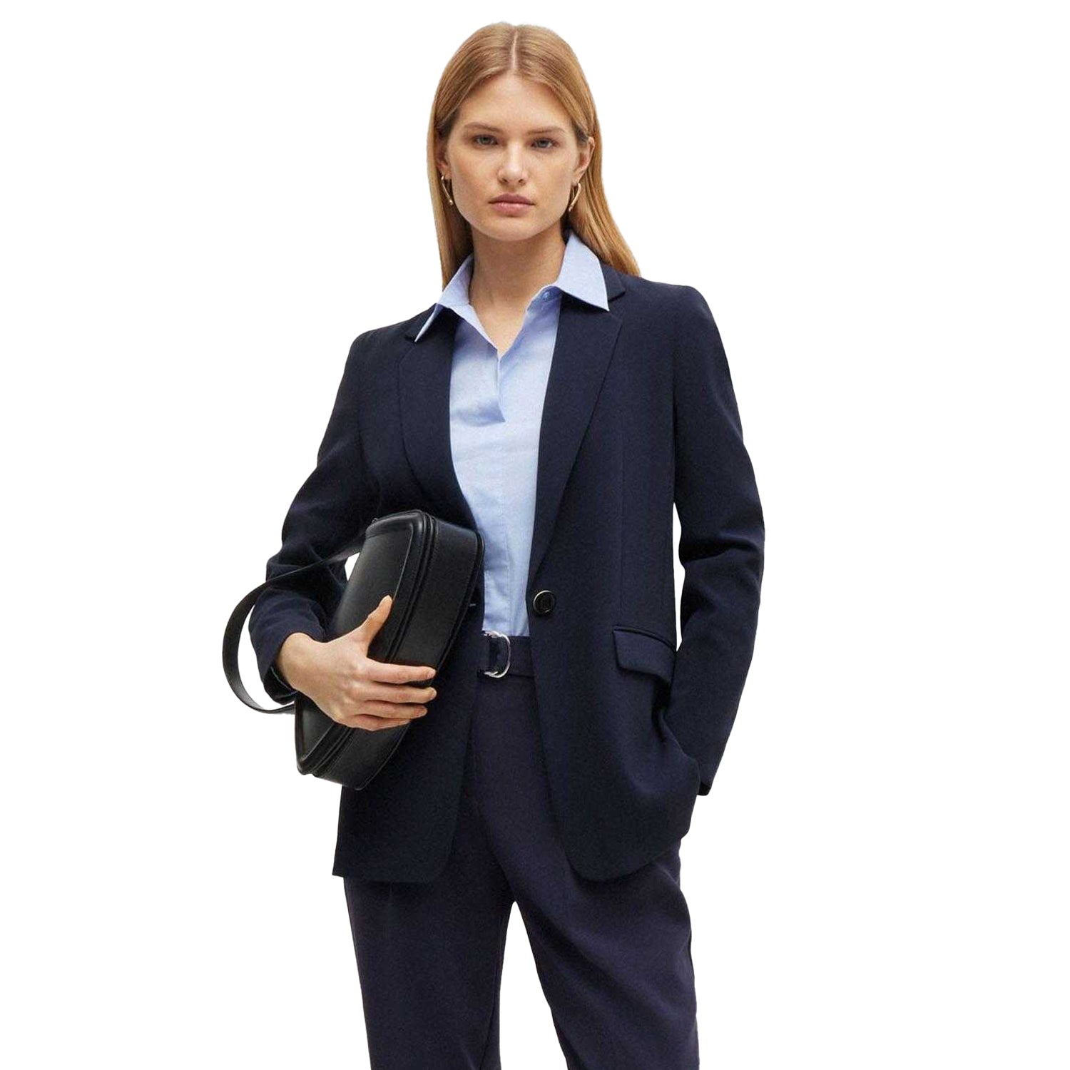 Blue - Side - Boss Womens-Ladies Jocalua8 Relaxed Fit Blazer