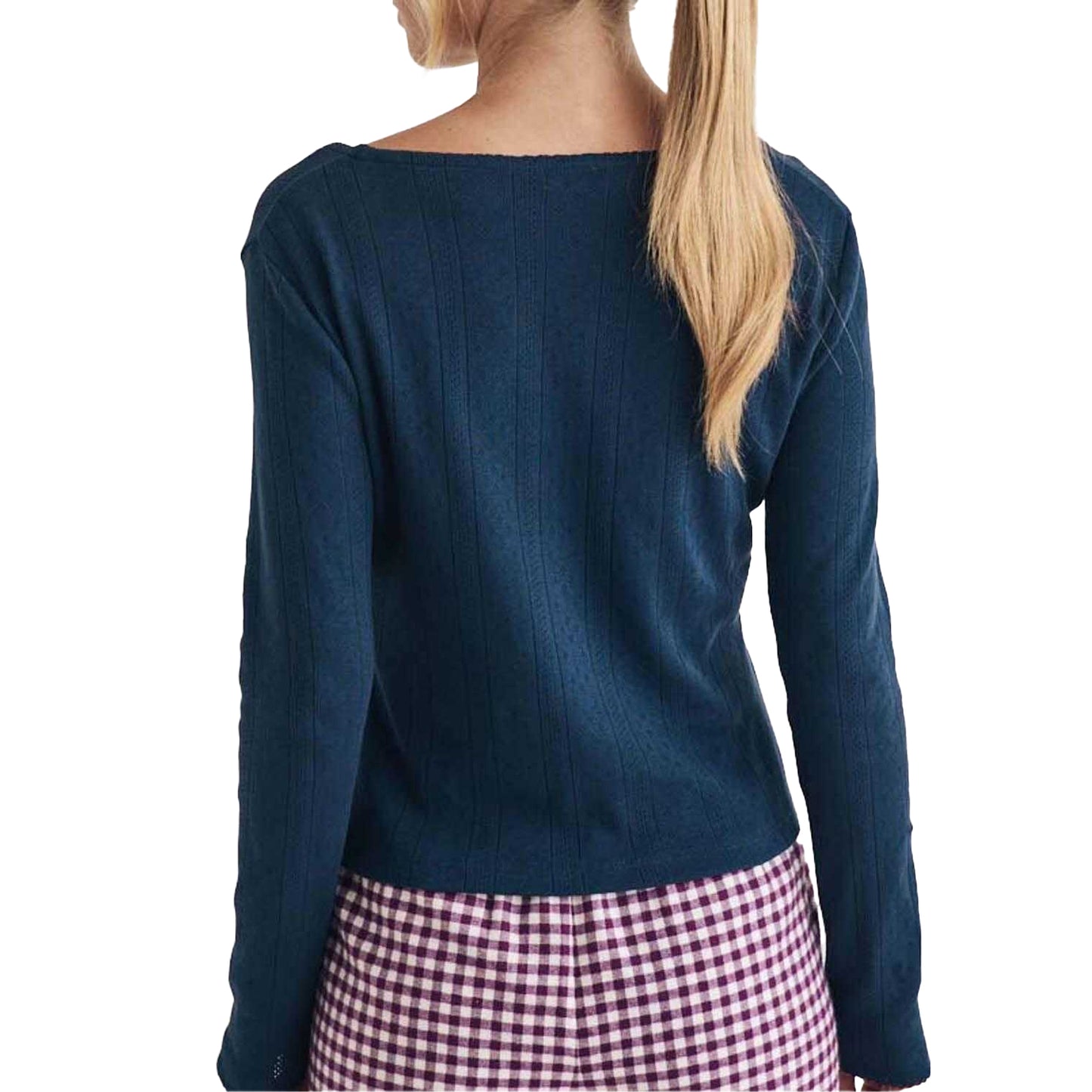 Blue - Back - Nobody´s Child Womens-Ladies Pointelle Long-Sleeved Pyjama Top