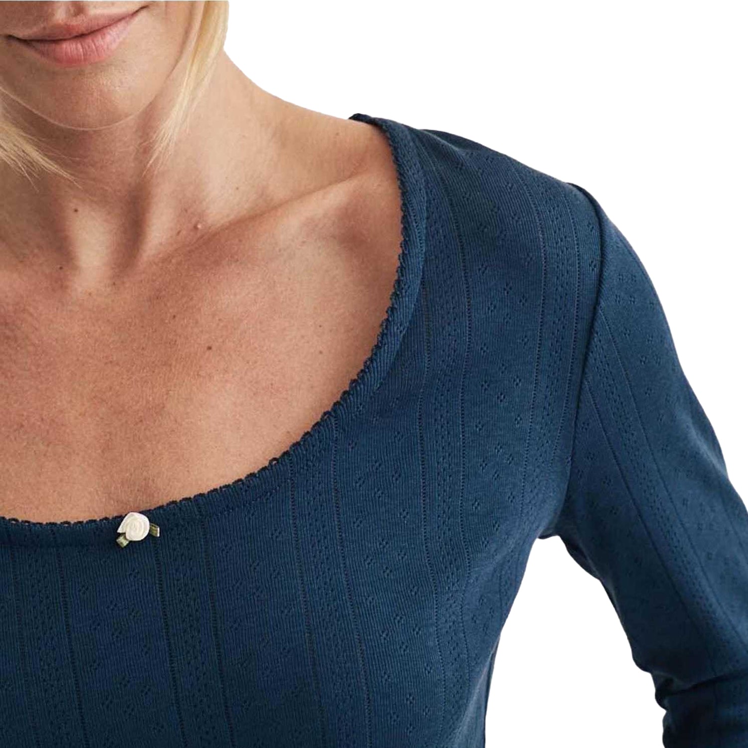 Blue - Side - Nobody´s Child Womens-Ladies Pointelle Long-Sleeved Pyjama Top