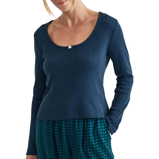 Blue - Front - Nobody´s Child Womens-Ladies Pointelle Long-Sleeved Pyjama Top