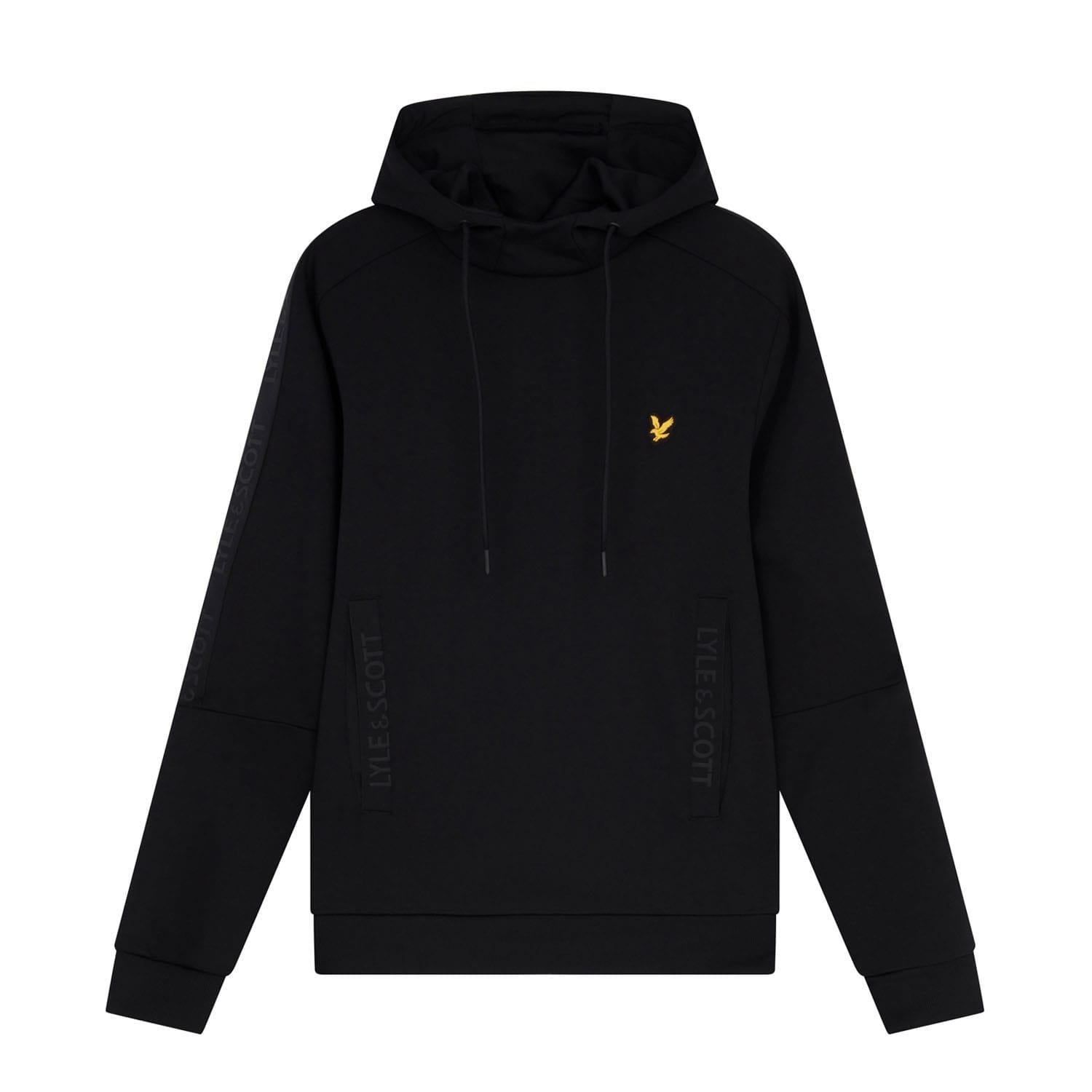 Black - Front - Lyle & Scott Mens Branded Pocket Hoodie