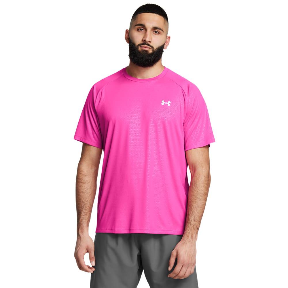 Pink - Side - Under Armour Mens Tech Embossed T-Shirt