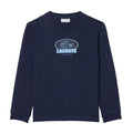 Navy - Front - Lacoste Childrens-Kids Print Heavy Cotton Badge T-Shirt
