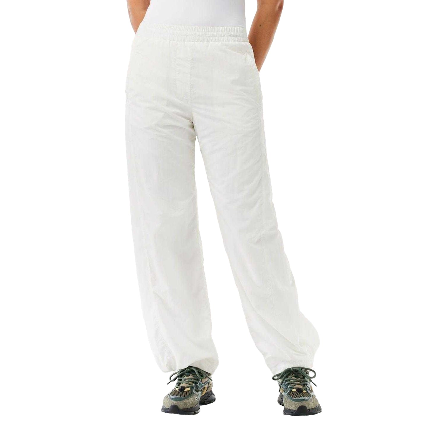 White - Side - Lacoste Womens-Ladies Nylon Wide Leg Jogging Bottoms