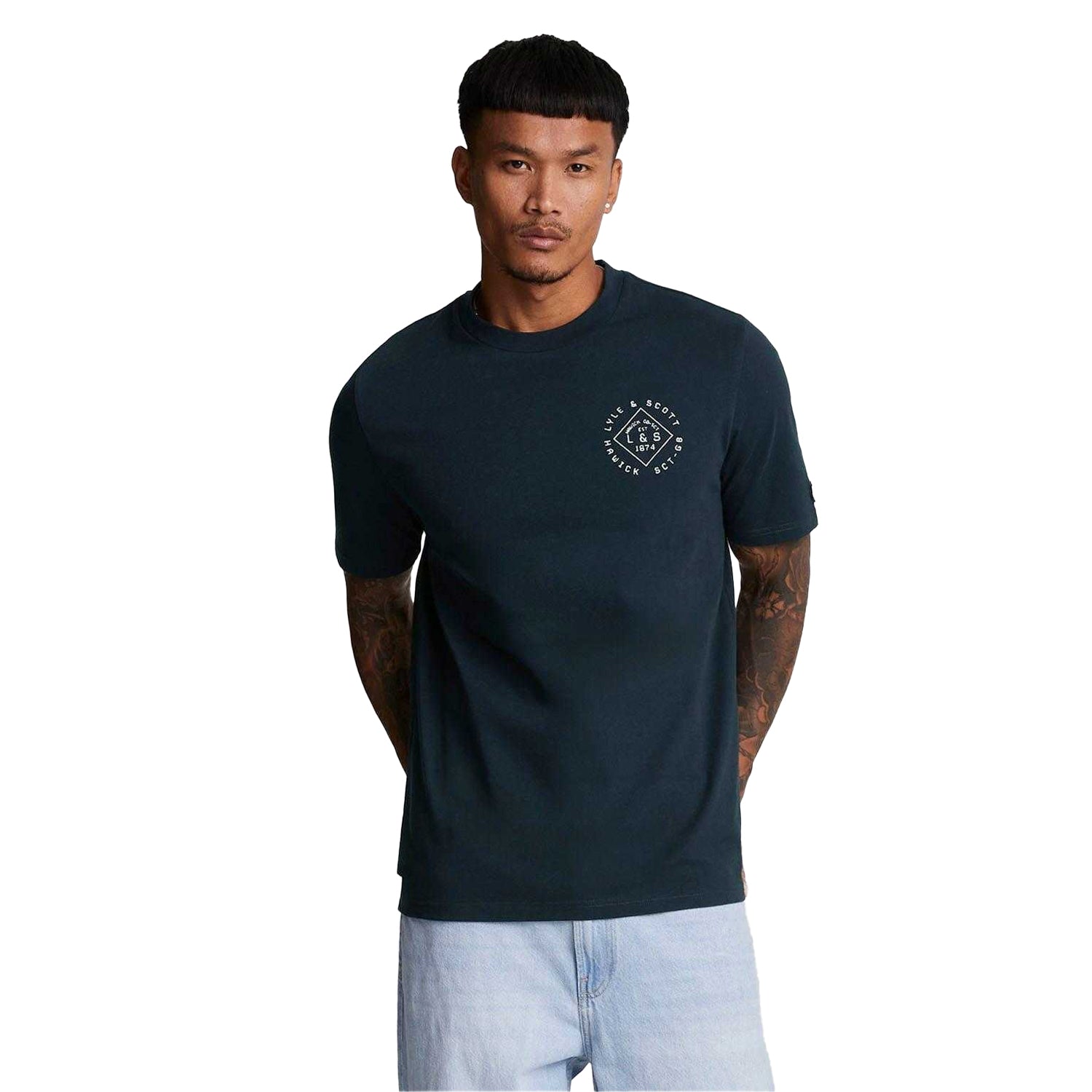 Navy - Side - Lyle & Scott Mens Stamp Logo T-Shirt
