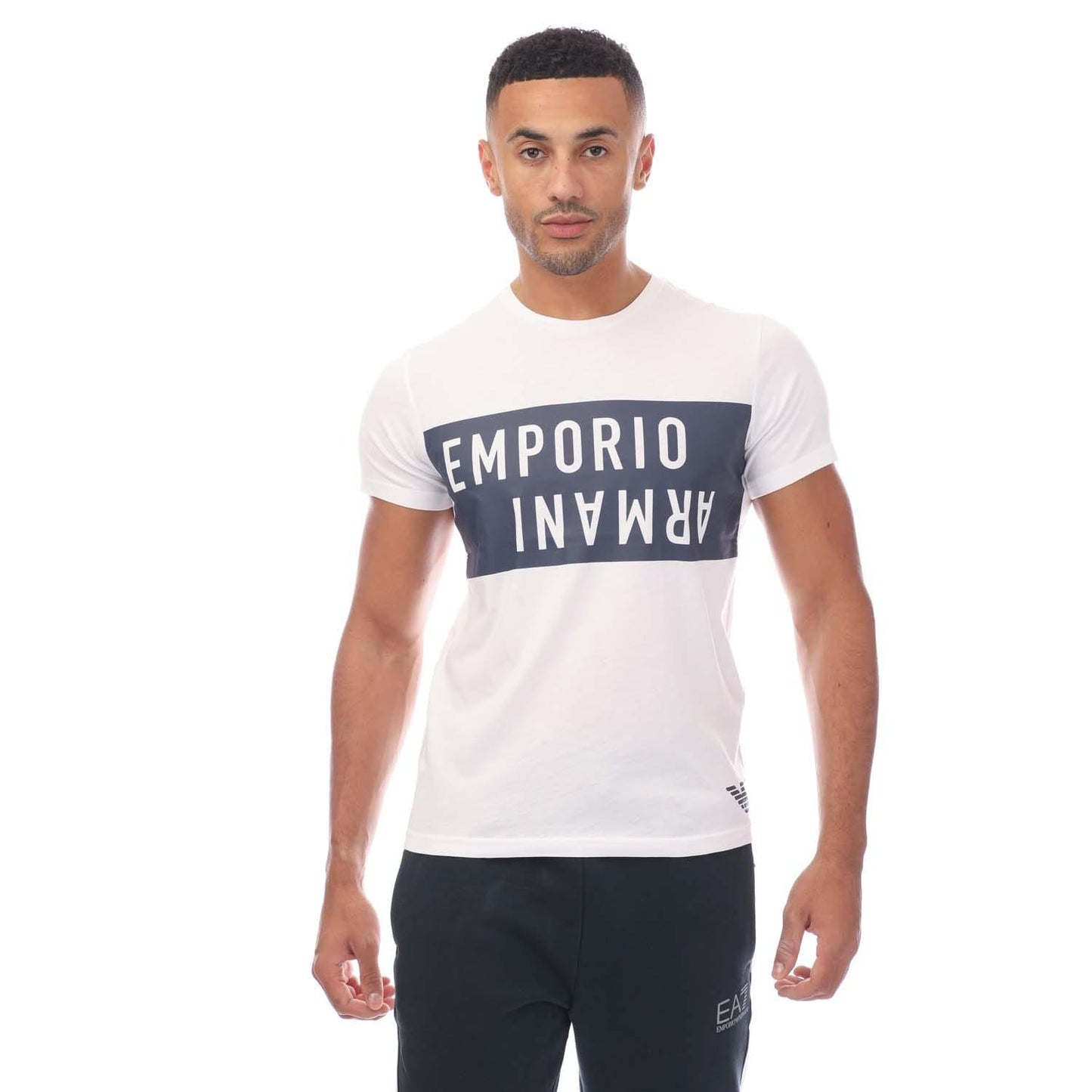 White-Navy - Front - Emporio Armani Mens Crew Neck T-Shirt
