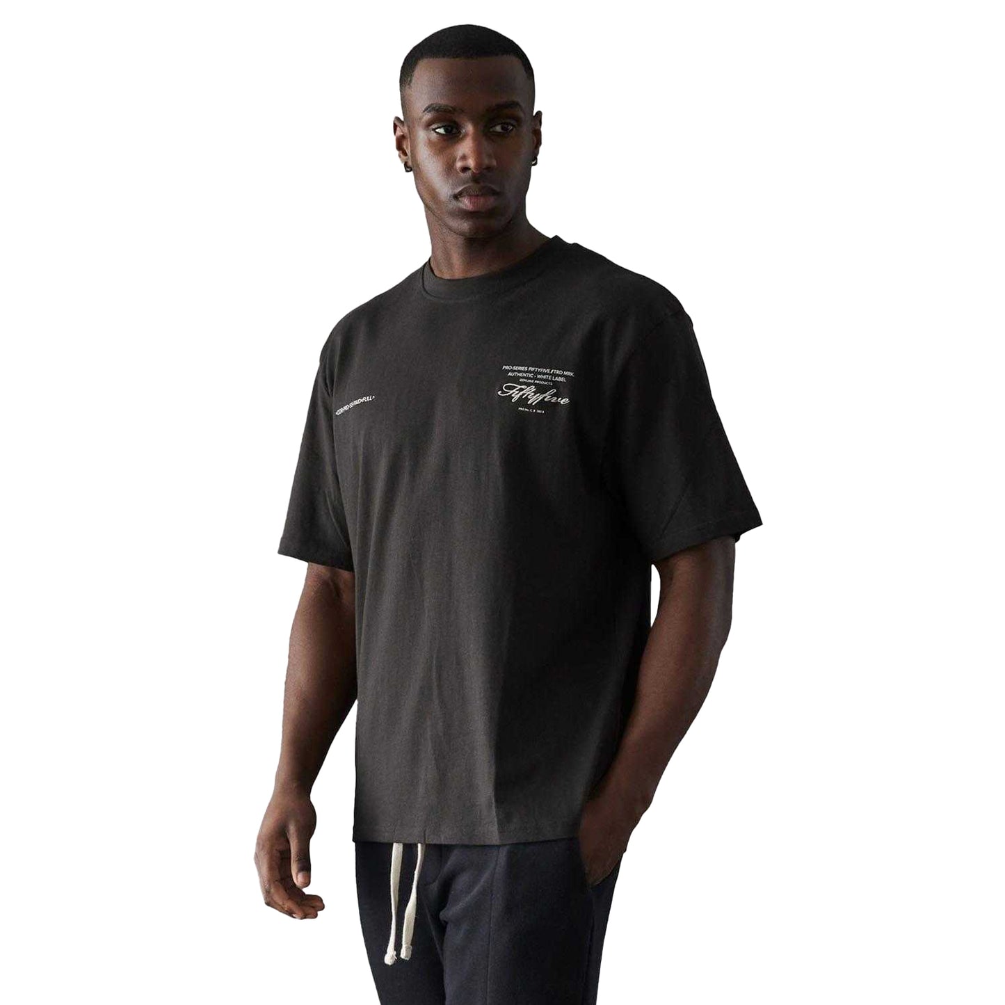 Black - Back - Fiftyfive Mens Bourges Crew Neck T-Shirt