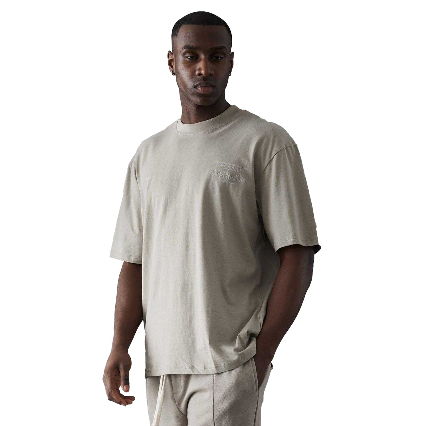 Stone - Back - Fiftyfive Mens Bourges Crew Neck T-Shirt