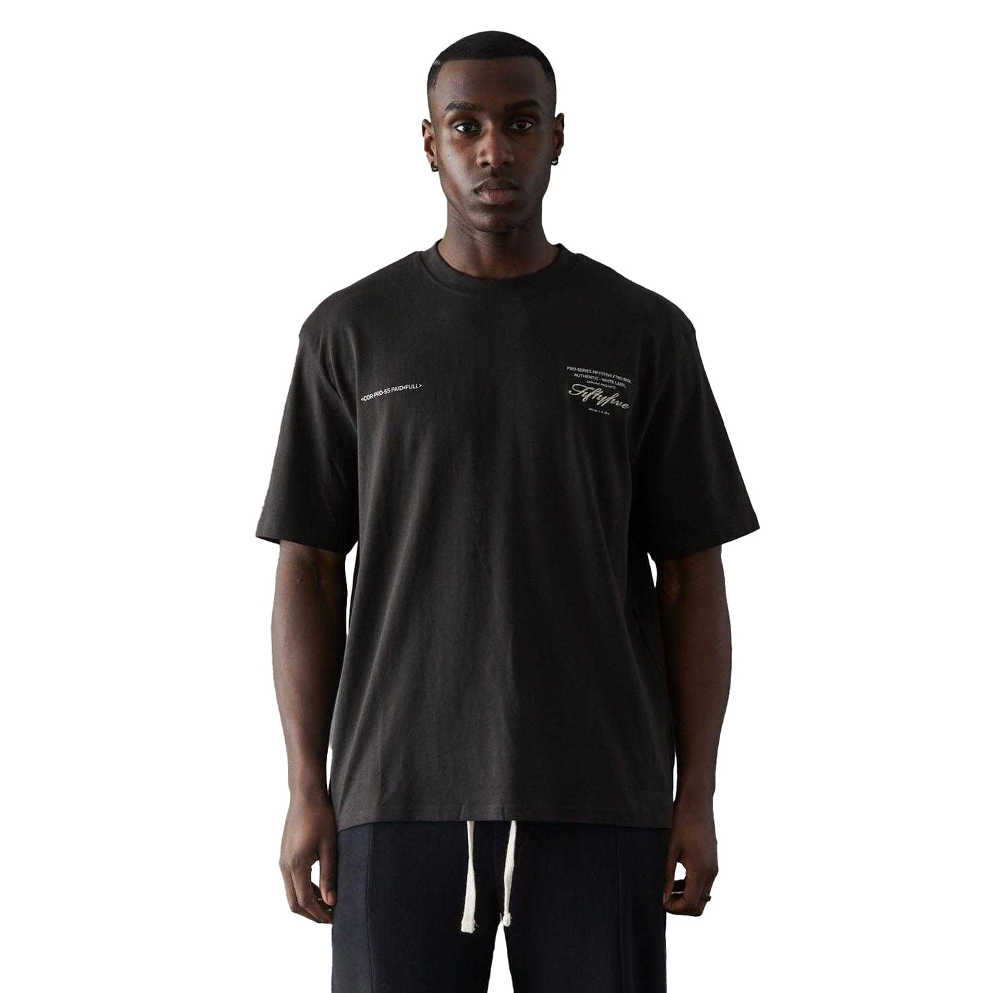 Black - Front - Fiftyfive Mens Bourges Crew Neck T-Shirt