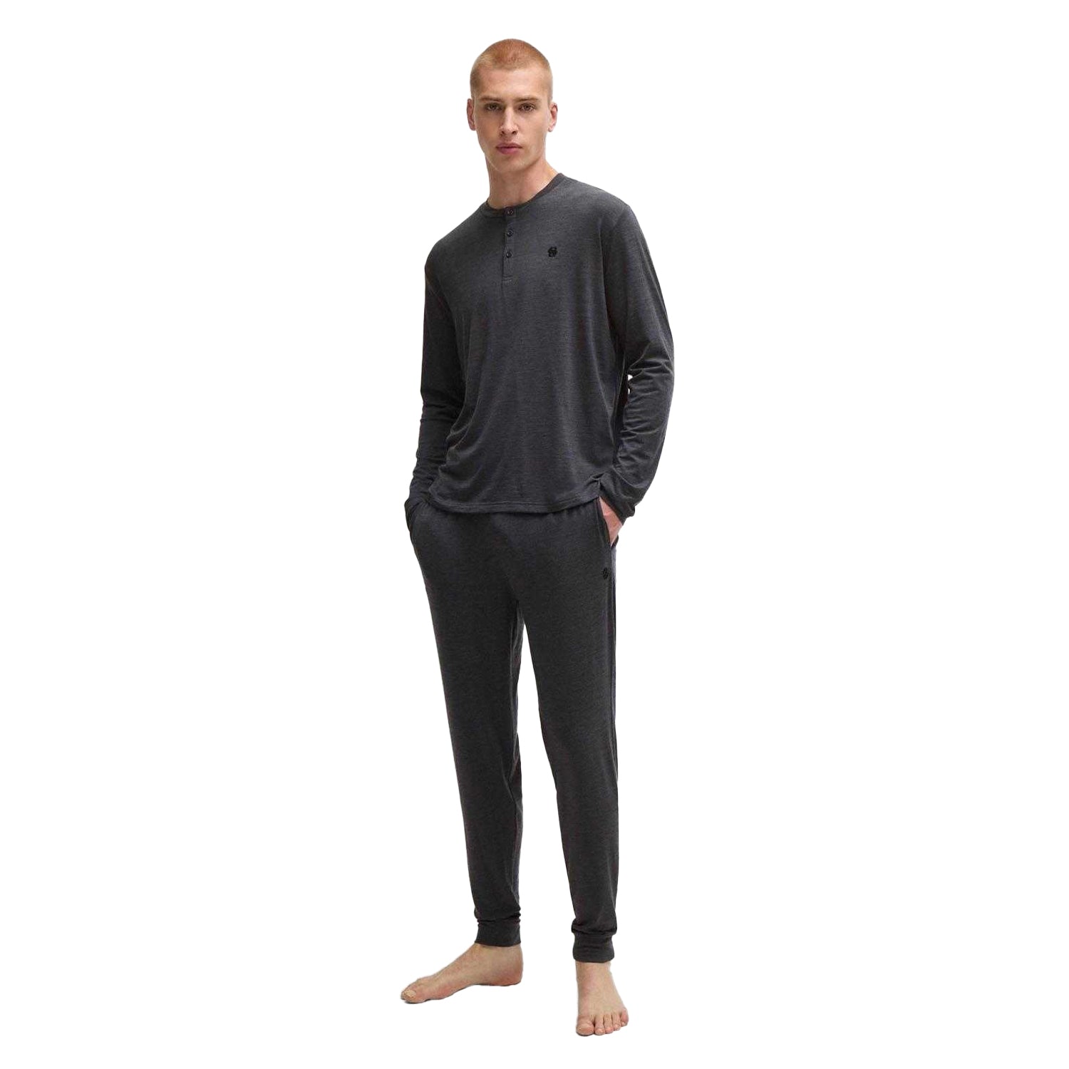 Grey - Side - Boss Mens Double B Monogram Pyjama Set