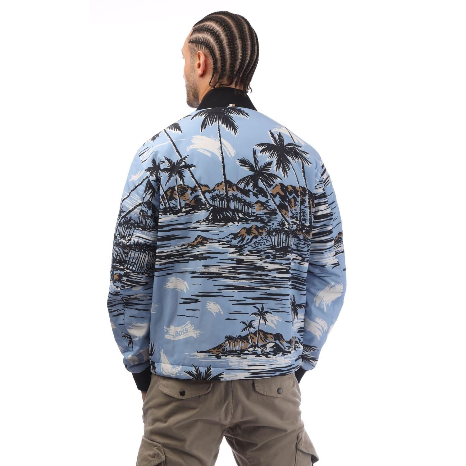Blue - Back - Boss Mens Clovis Bomber Jacket