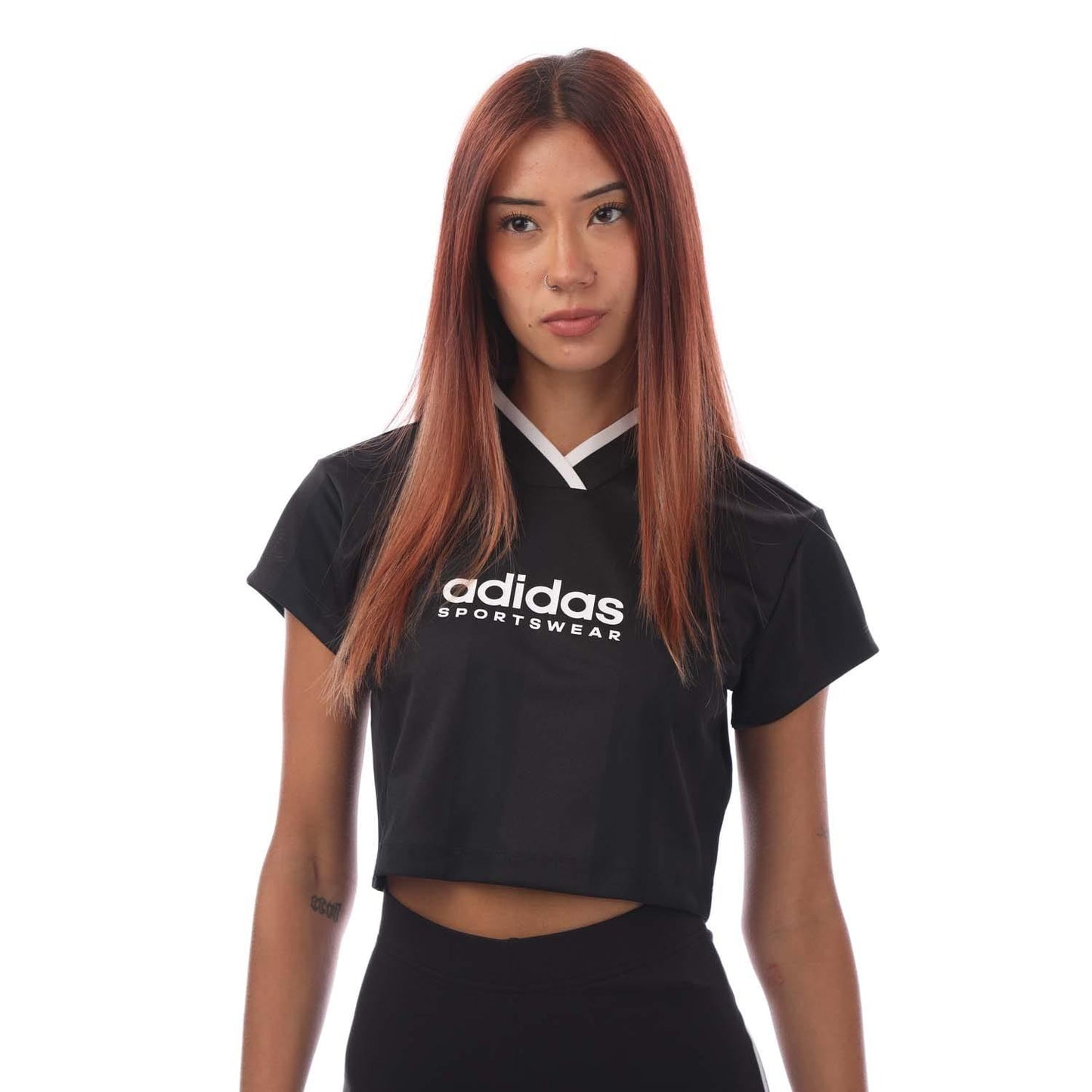 Black - Front - Adidas Womens-Ladies Tiro Colour Block Crop T-Shirt