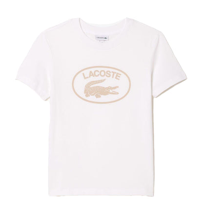 White - Front - Lacoste Childrens-Kids Contrast Logo Cotton Jersey T-Shirt