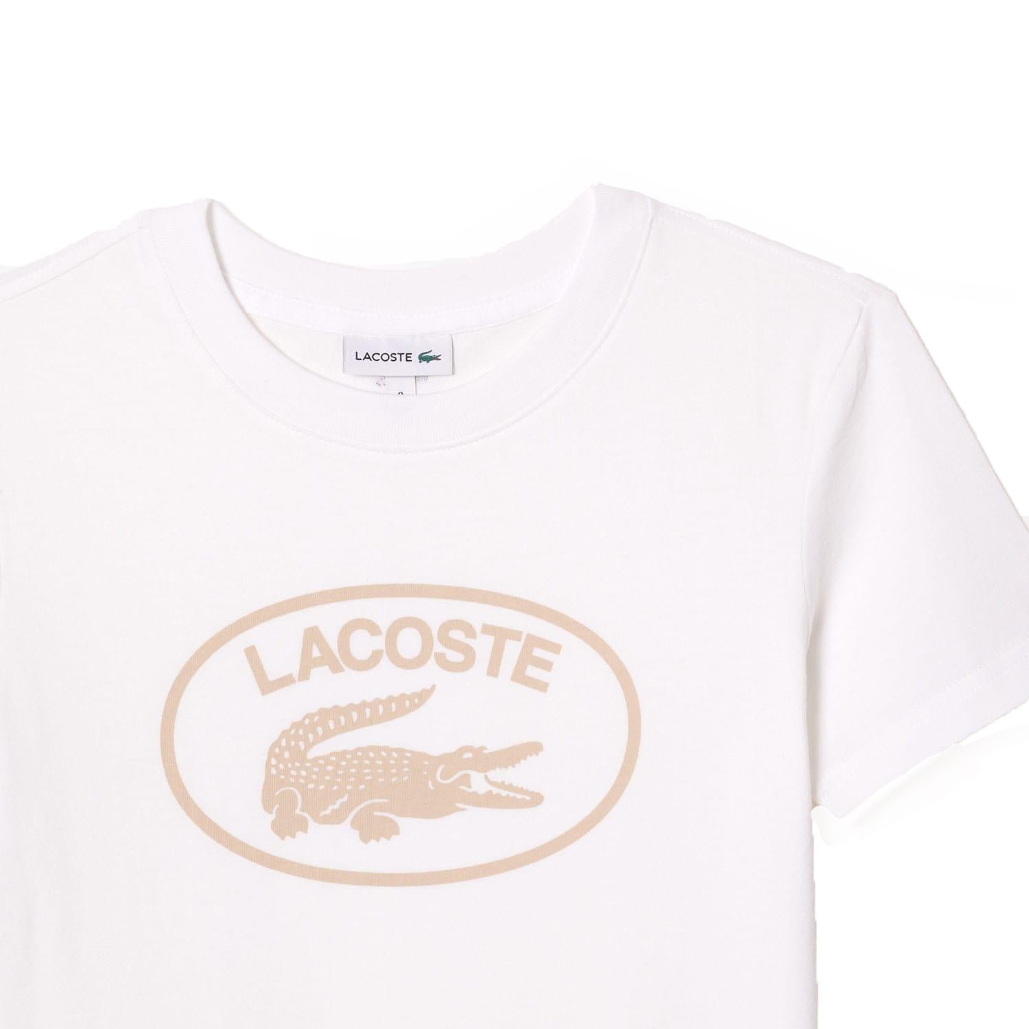 White - Side - Lacoste Childrens-Kids Contrast Logo Cotton Jersey T-Shirt