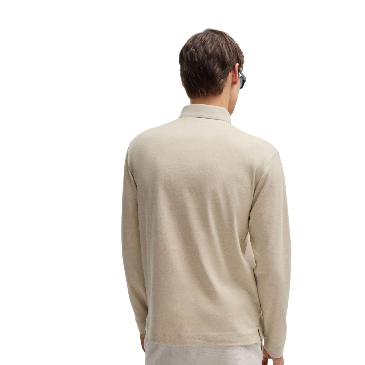 Beige - Back - Boss Mens Pado 30 Interlock Long-Sleeved Polo Shirt