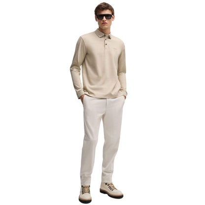 Beige - Pack Shot - Boss Mens Pado 30 Interlock Long-Sleeved Polo Shirt