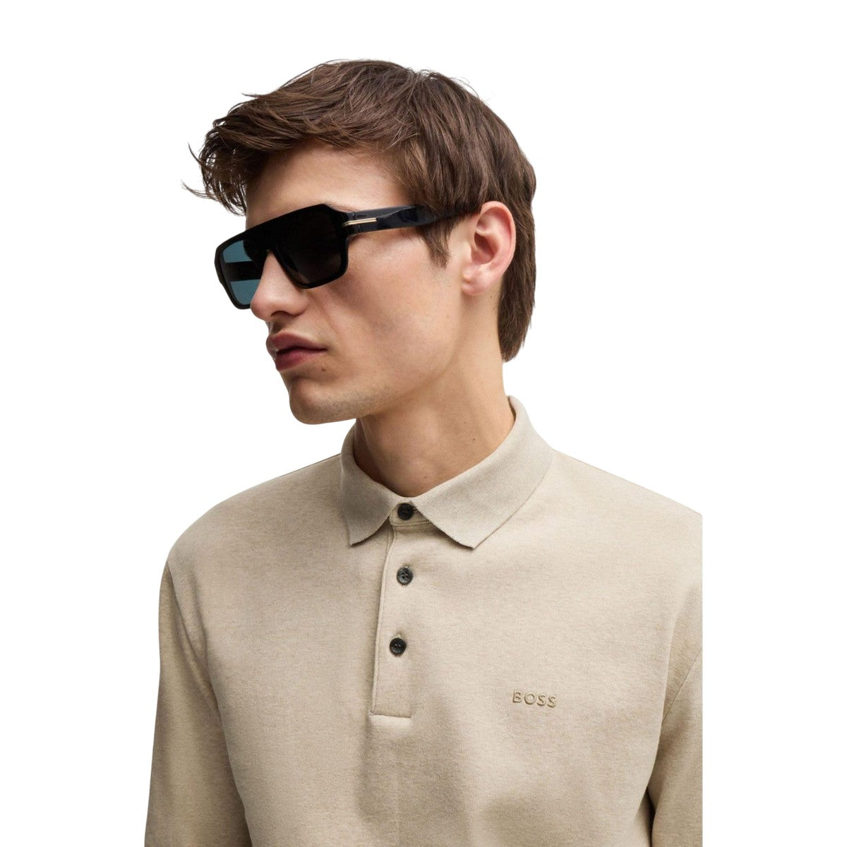 Beige - Side - Boss Mens Pado 30 Interlock Long-Sleeved Polo Shirt
