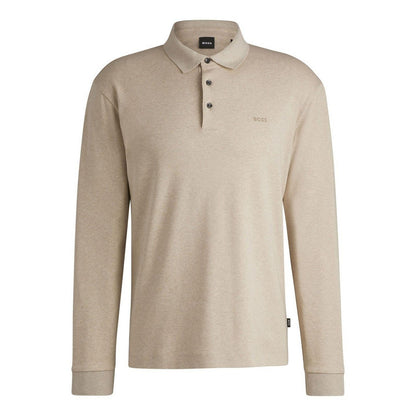Beige - Front - Boss Mens Pado 30 Interlock Long-Sleeved Polo Shirt