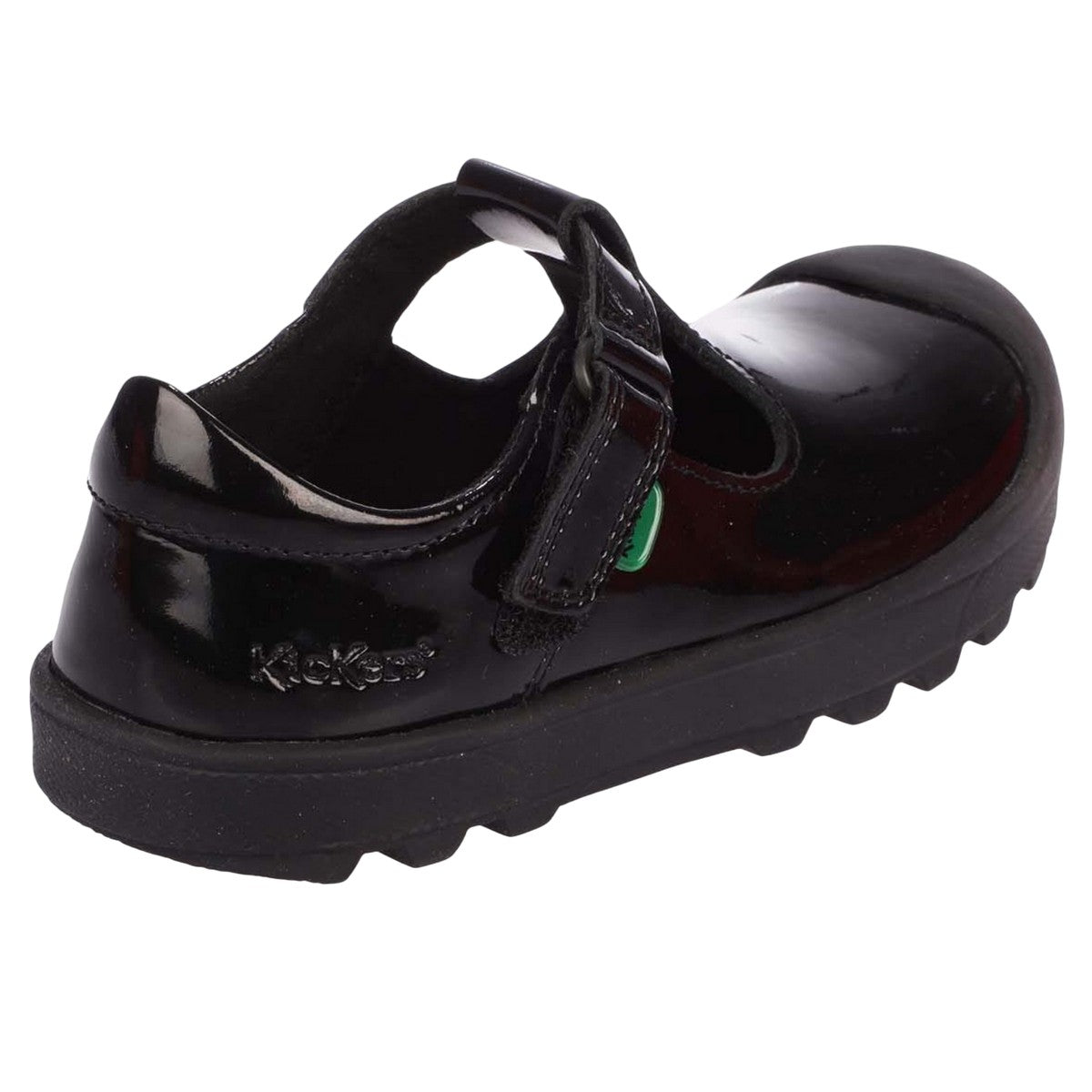 Black - Back - Kickers Childrens-Kids Plunk Coated Leather T-Bar School Shoes