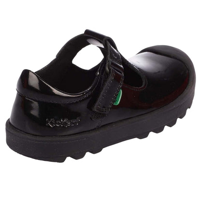 Black - Back - Kickers Childrens-Kids Plunk Coated Leather T-Bar School Shoes
