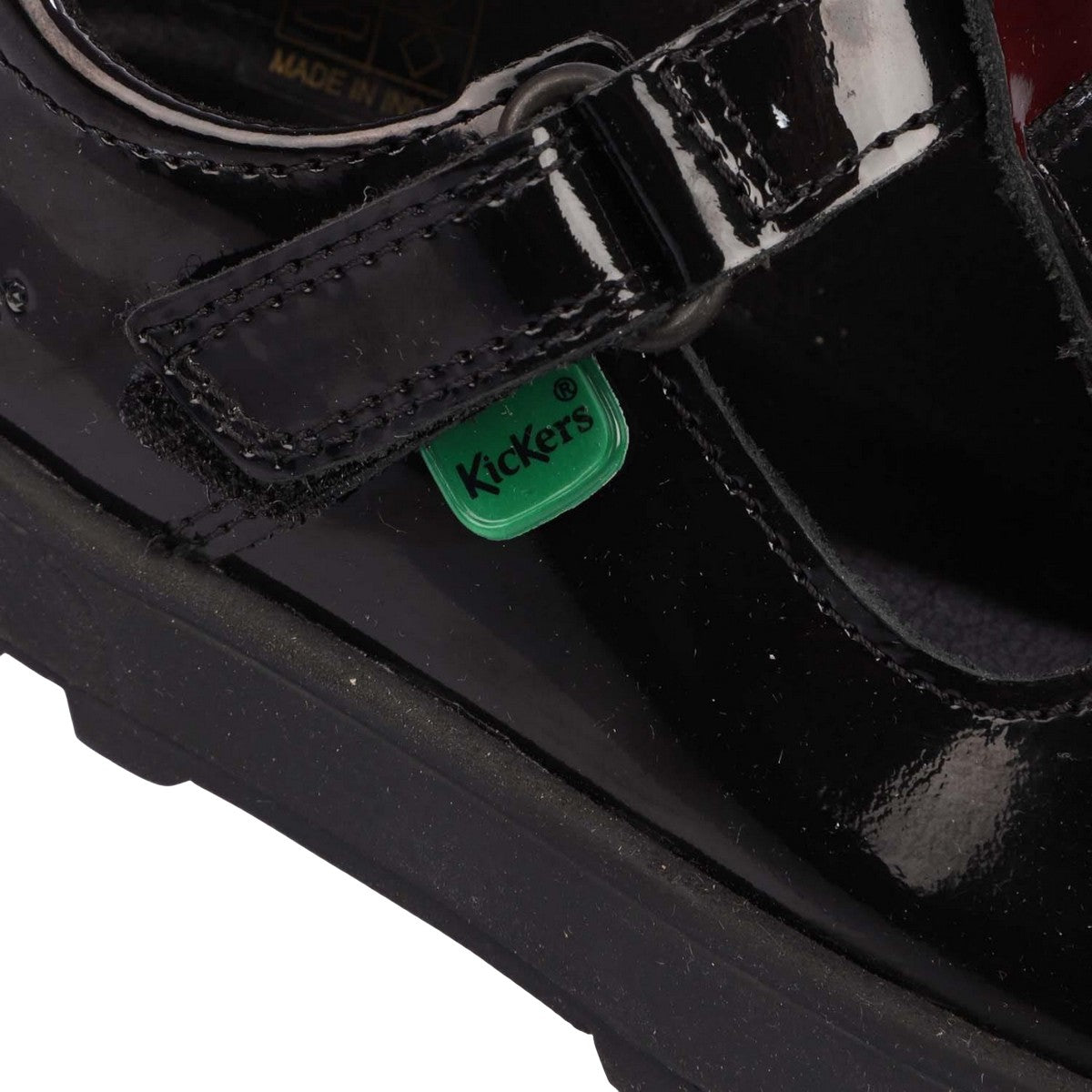 Black - Pack Shot - Kickers Childrens-Kids Plunk Coated Leather T-Bar School Shoes