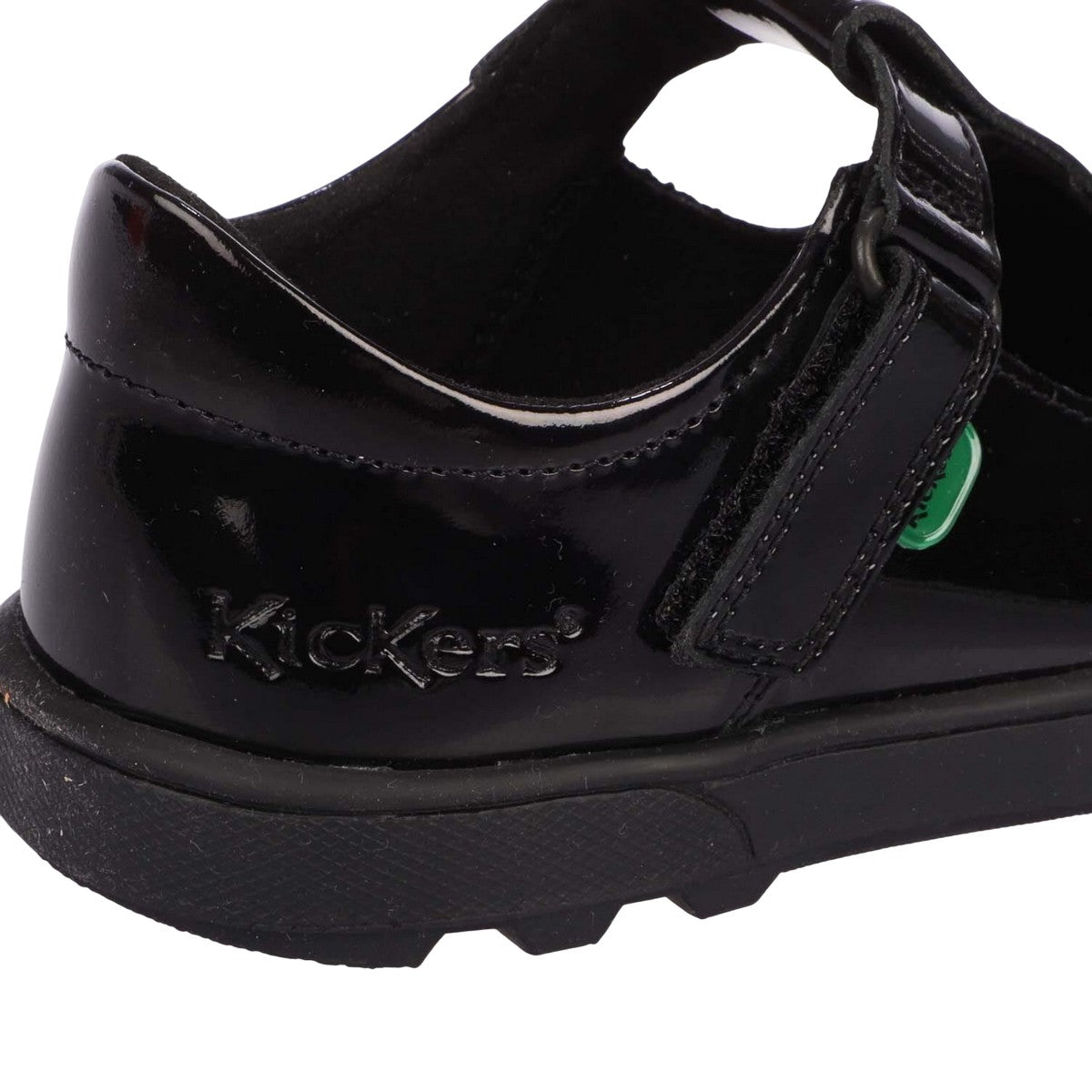 Black - Close up - Kickers Childrens-Kids Plunk Coated Leather T-Bar School Shoes