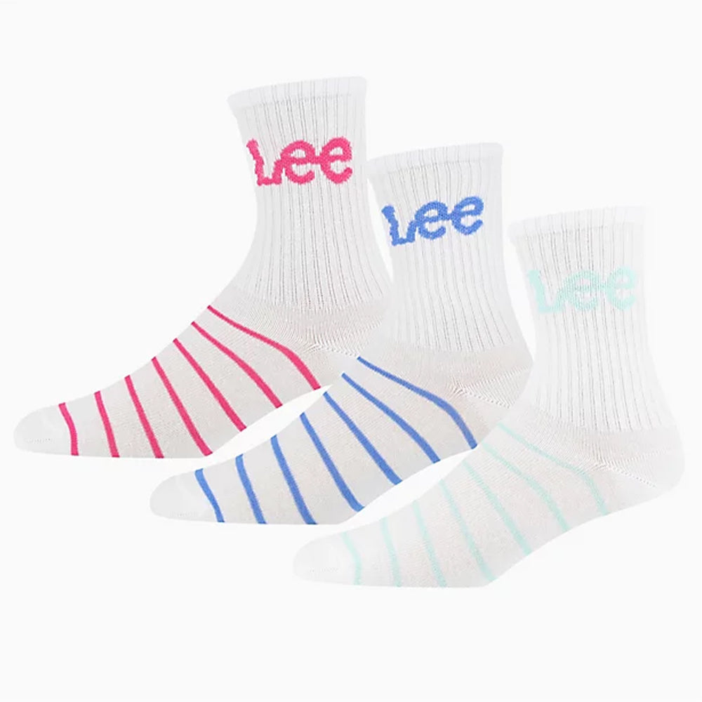 White - Back - Lee Womens-Ladies Contrast Striped Sports Socks (Pack of 3)