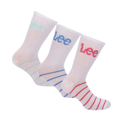White - Front - Lee Womens-Ladies Contrast Striped Sports Socks (Pack of 3)