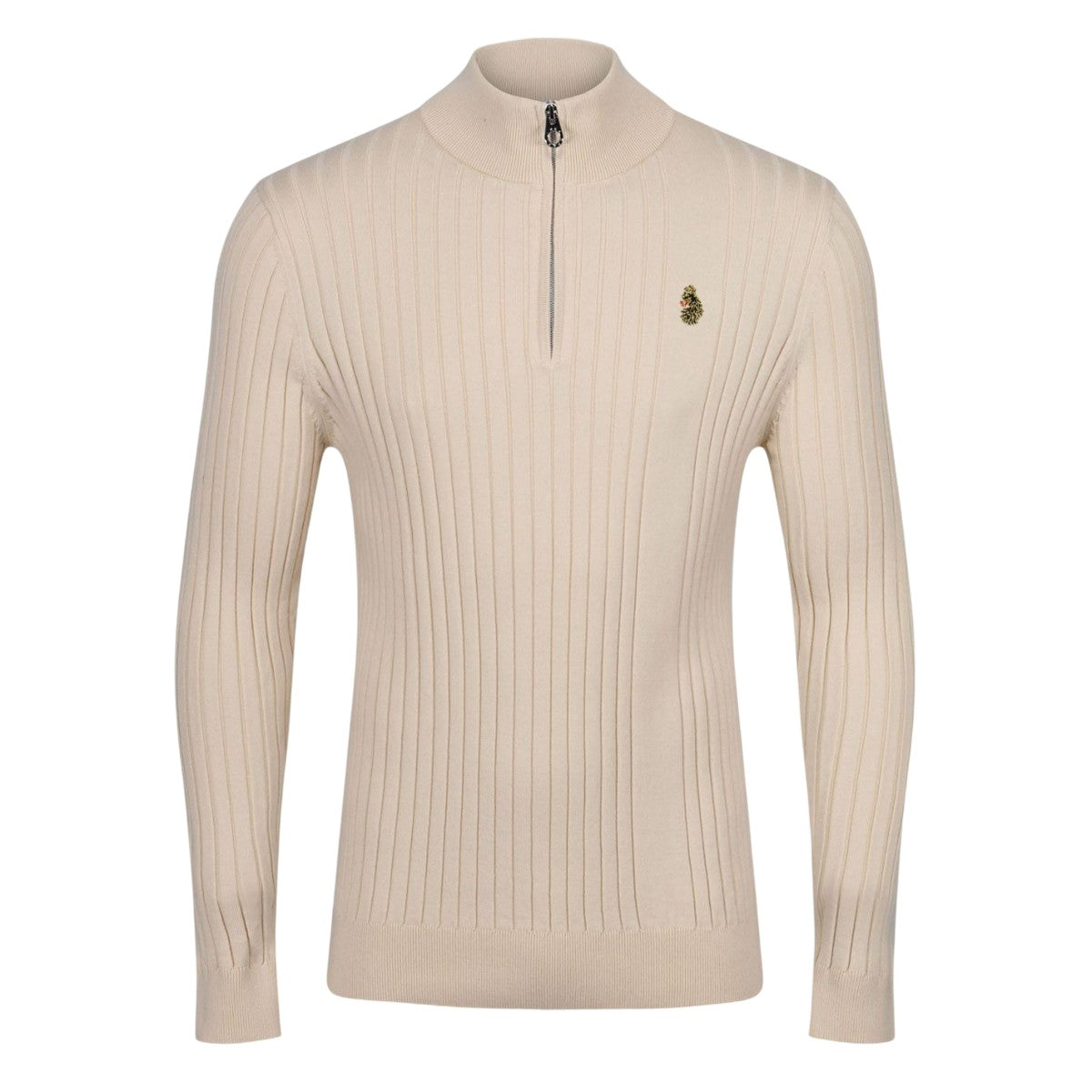 Beige - Front - Luke 1977 Mens Tickler Ribbed Funnel Neck Sweatshirt