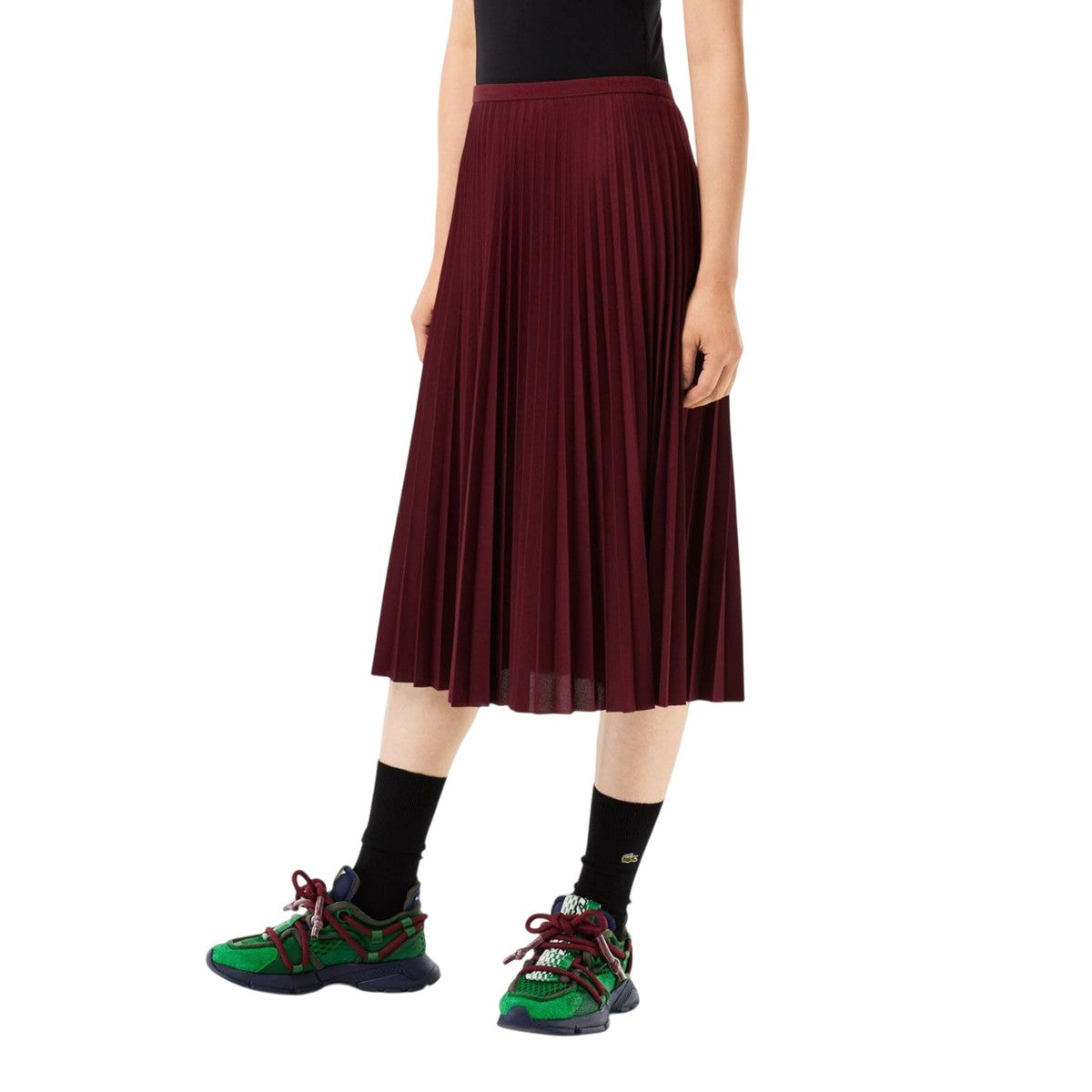 Burgundy - Lifestyle - Lacoste Womens-Ladies Fluid Pleated Elasticated Waist Skirt