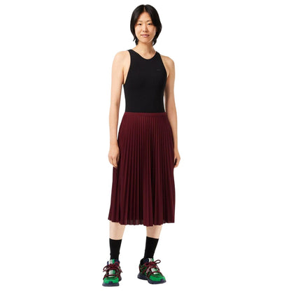 Burgundy - Close up - Lacoste Womens-Ladies Fluid Pleated Elasticated Waist Skirt