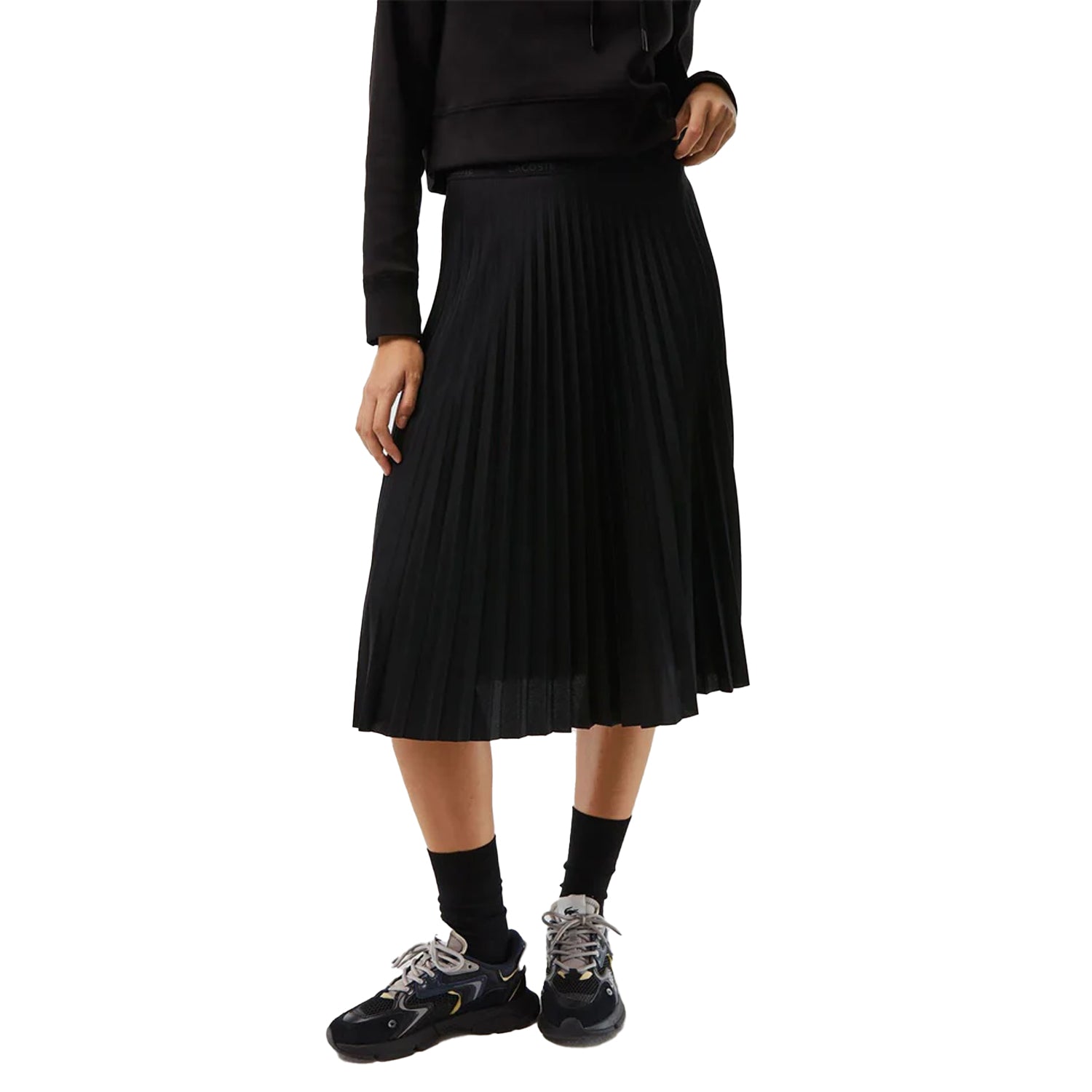 Black - Side - Lacoste Womens-Ladies Fluid Pleated Elasticated Waist Skirt