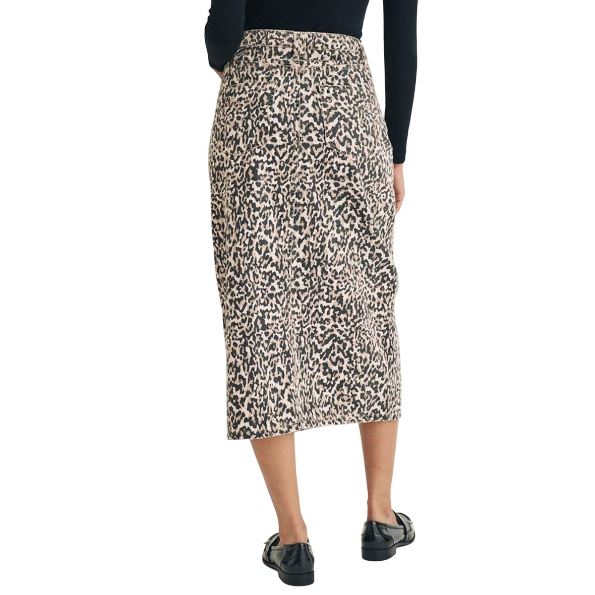 Brown - Back - Nobody´s Child Womens-Ladies Column Leopard Print Denim Midi Skirt