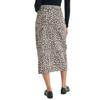 Brown - Back - Nobody´s Child Womens-Ladies Column Leopard Print Denim Midi Skirt
