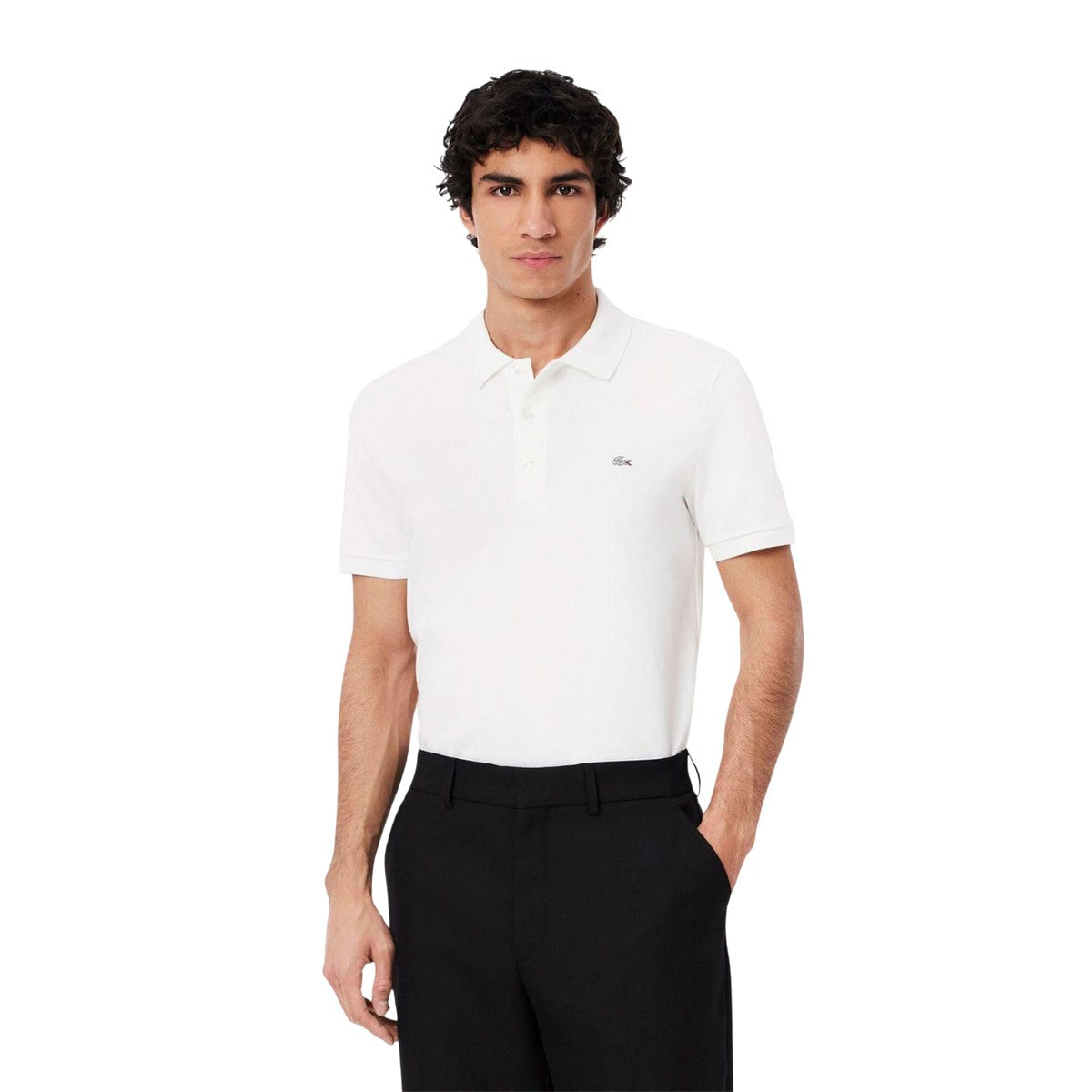 White - Pack Shot - Lacoste Mens Pique Stretch Slim Polo Shirt