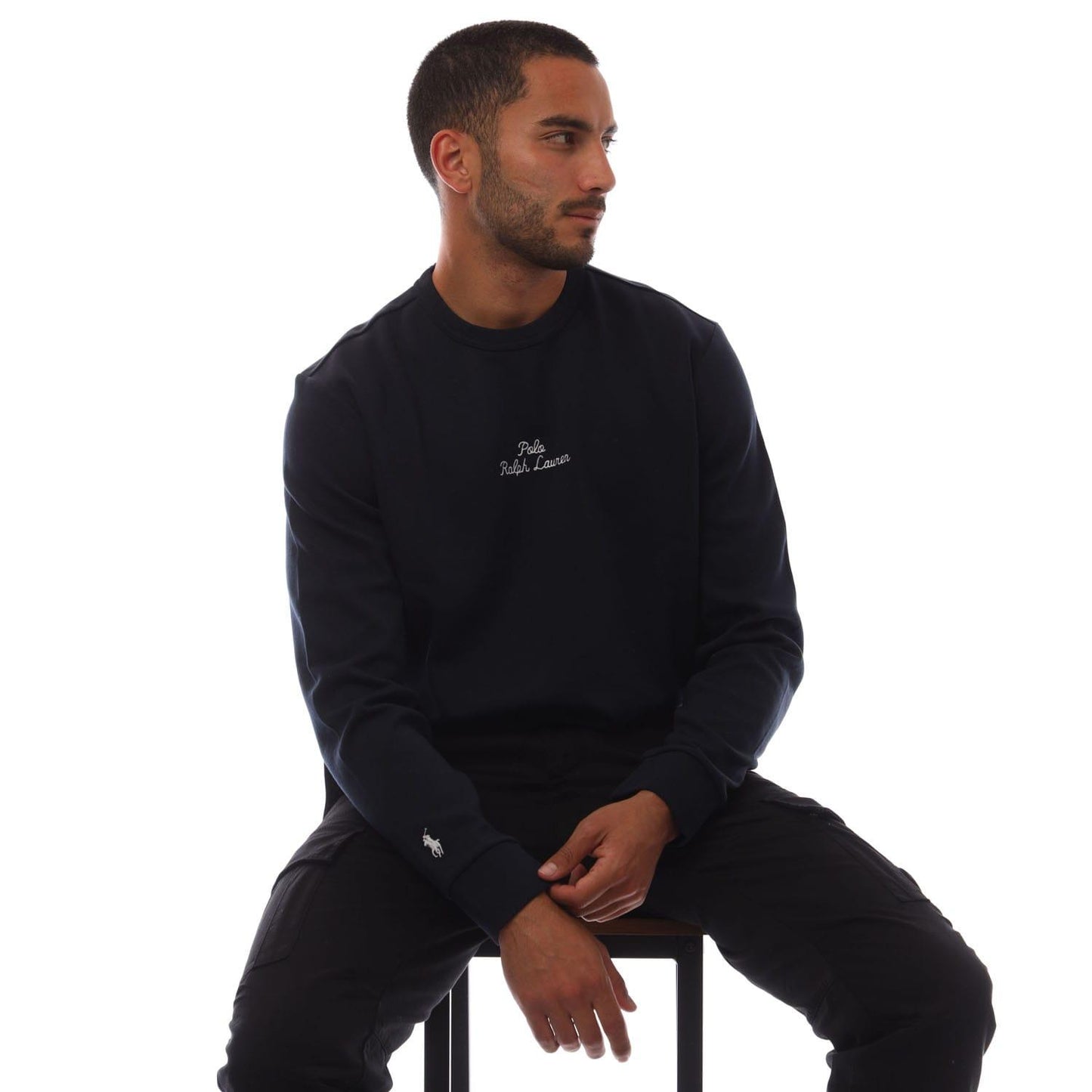 Navy - Side - Ralph Lauren Mens Embroidered Logo Knitted Sweatshirt