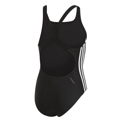 Black-White - Back - Adidas Girls Athly V Stripes One Piece Swimsuit