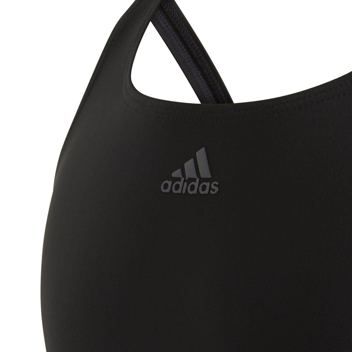 Black-White - Side - Adidas Girls Athly V Stripes One Piece Swimsuit