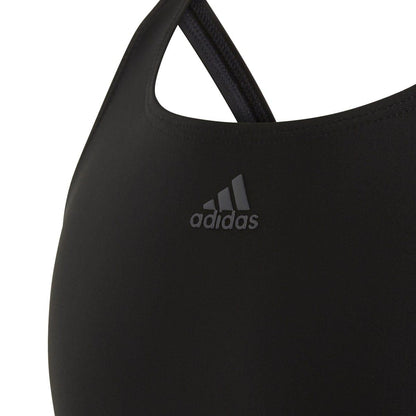 Black-White - Side - Adidas Girls Athly V Stripes One Piece Swimsuit