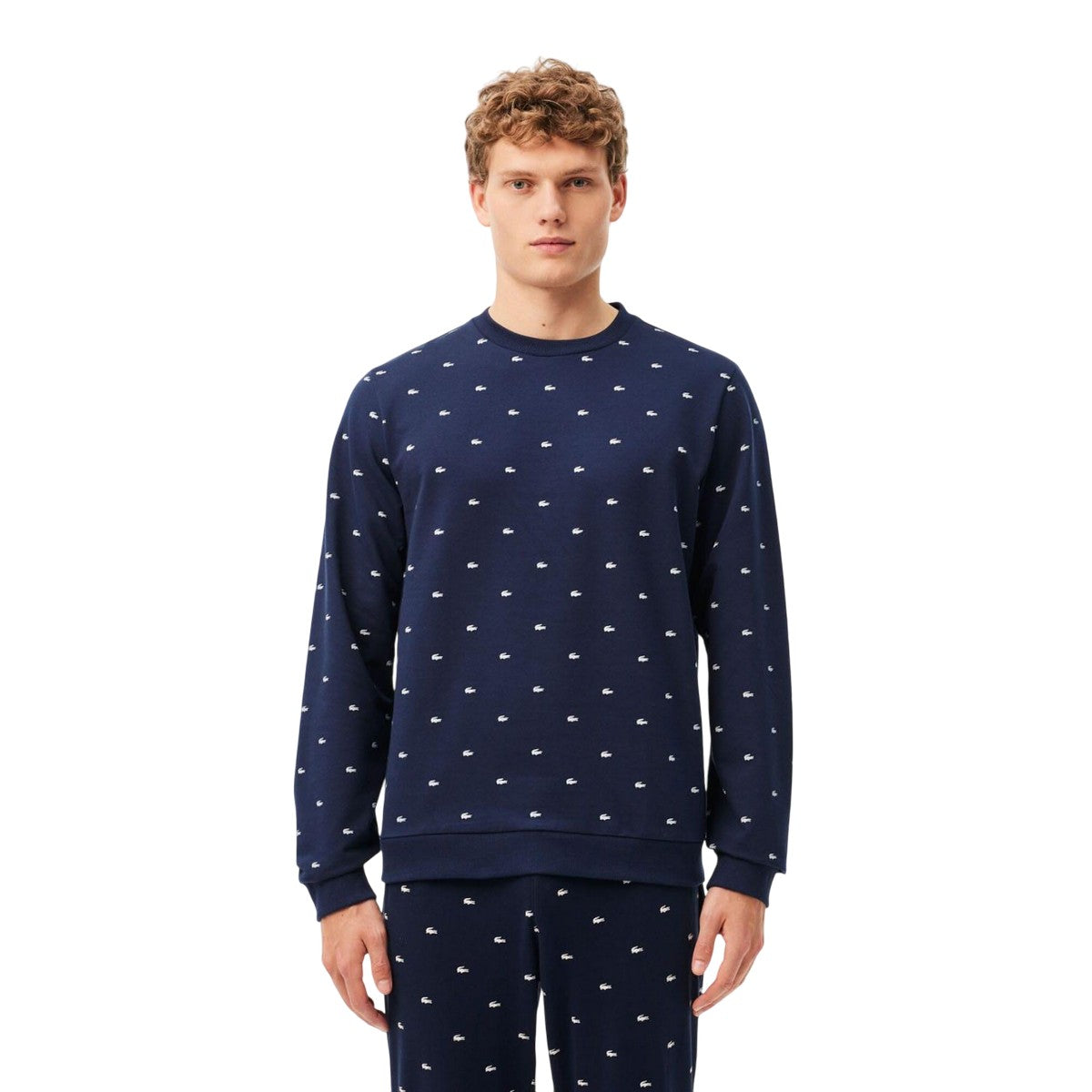 Navy-White - Lifestyle - Lacoste Mens Logo Lounge Sweatshirt