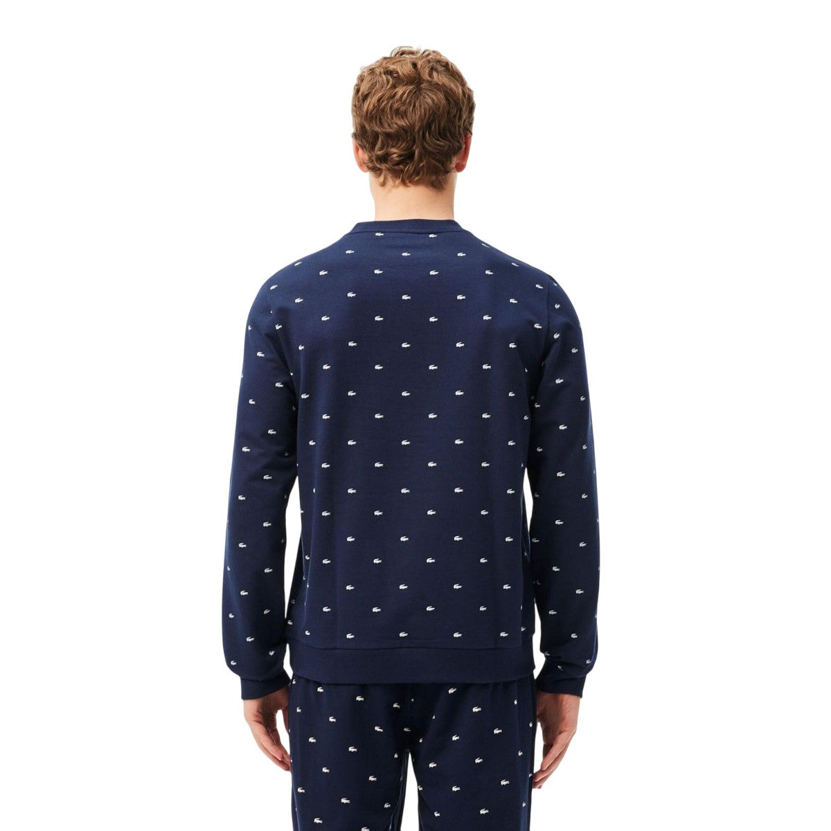 Navy-White - Back - Lacoste Mens Logo Lounge Sweatshirt